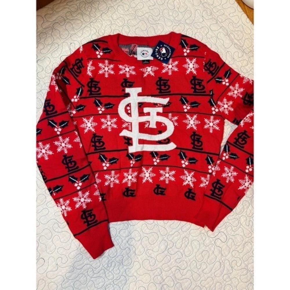 St Louis Cardinals Ugly‎ Christmas Sweater Women Size Large Red Snowflake MLB